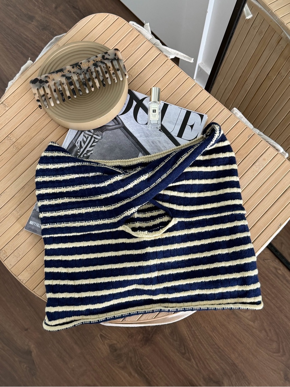 Striped Navy & Cream Knit Cropped Top